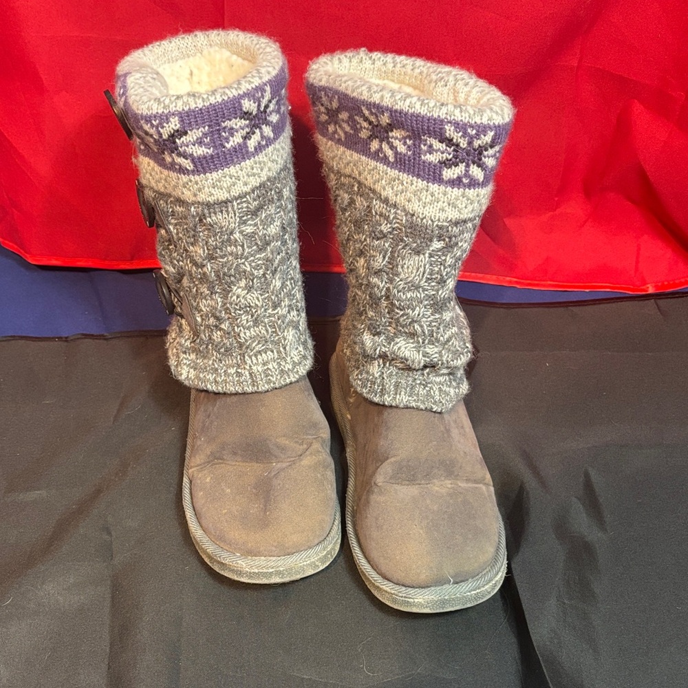 Muk Luks Gray and Purple Ankle Boots